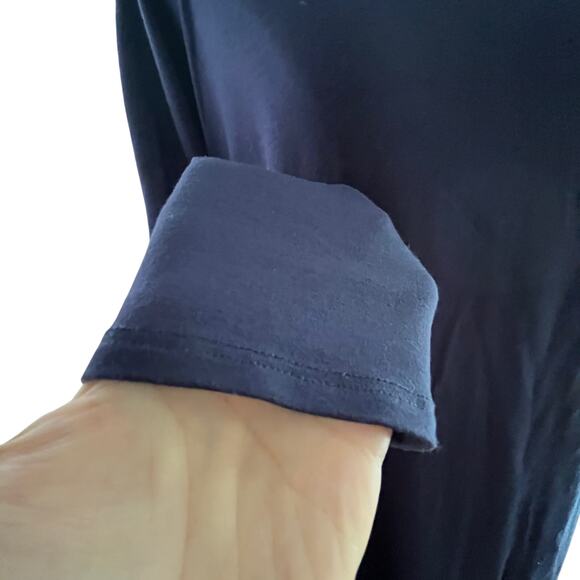 Eileen Fisher Dress XS Petite Navy Blue Tencel Knit V-Neck 3/4 Sleeve Minimalist - Picture 7 of 11